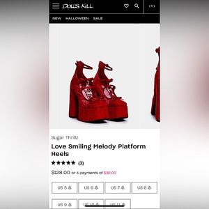 Sugar Thrillz Love Smiling Melody Red Platform Heels US 11